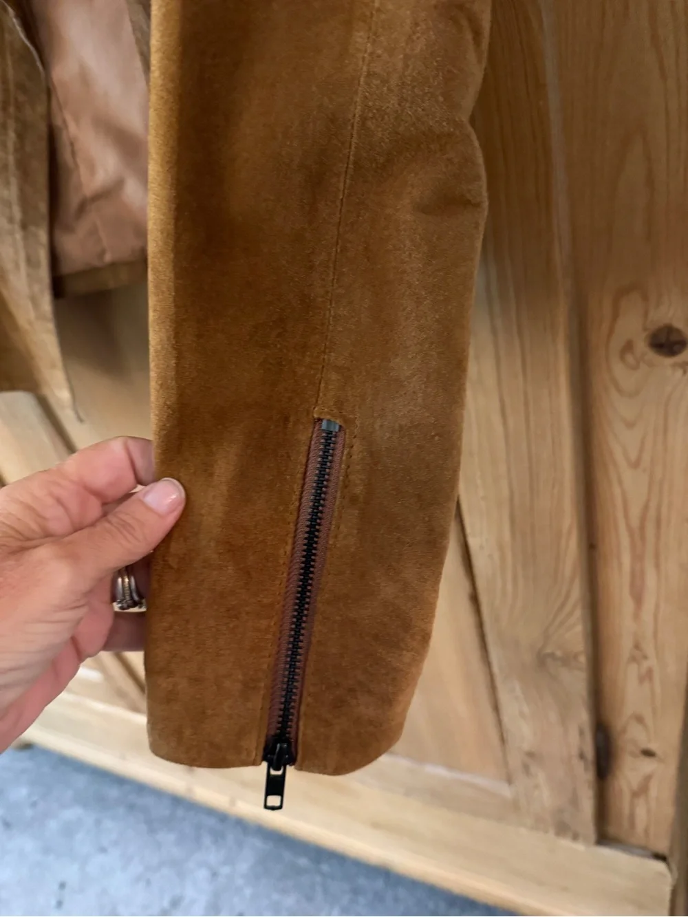 BB Dakota Suede Draped Open-Front Jacket in Camel Brown